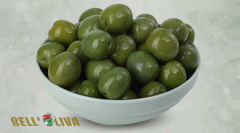 Whole green olives with stone